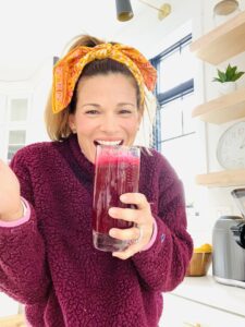 woman wearing a bandana with smoothie 3